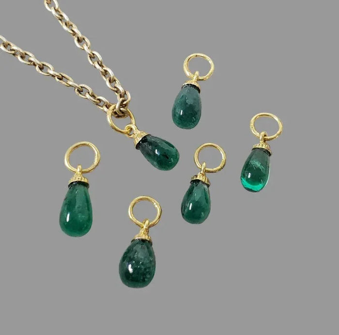 18k Gold Emerald Pendant • Natural Green Emerald Drop Charm
