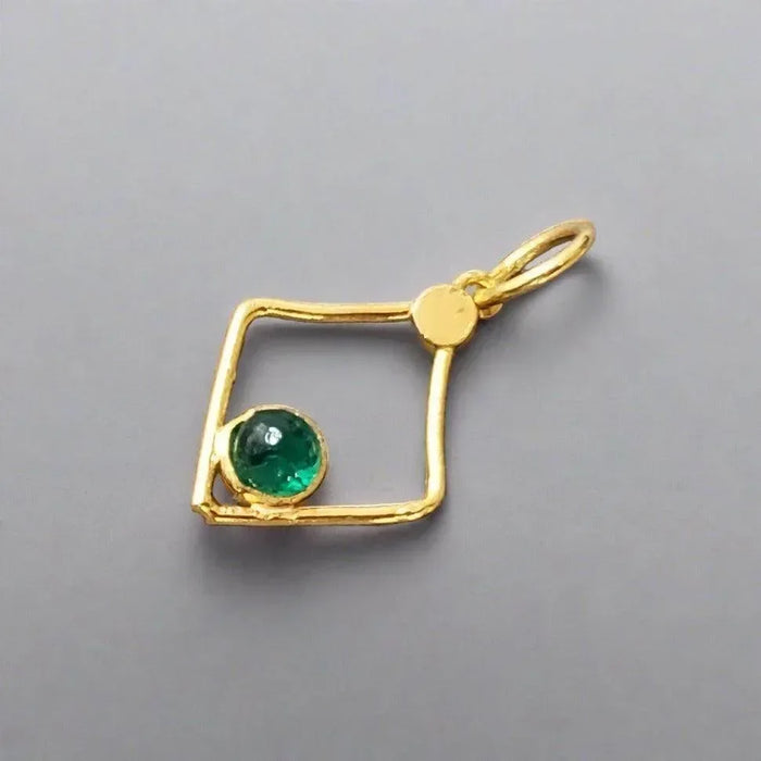 18k Gold Emerald Pendant Single stone charm - K Jewelry Accessories