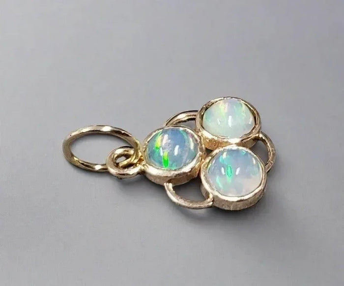 18k Gold Ethiopian Opal 3 Stone Pendant - K Jewelry Accessories