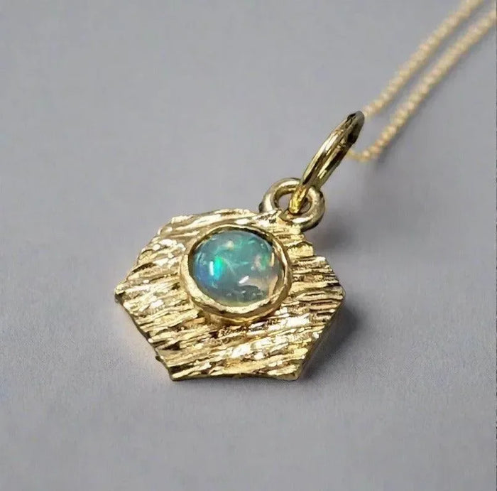 18k Gold Ethiopian Opal Charm Hexagon Pendant - K Jewelry Accessories
