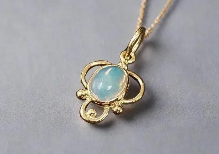 18k Gold Ethiopian Opal Minimalist Pendant Different Shape - K Jewelry Accessories