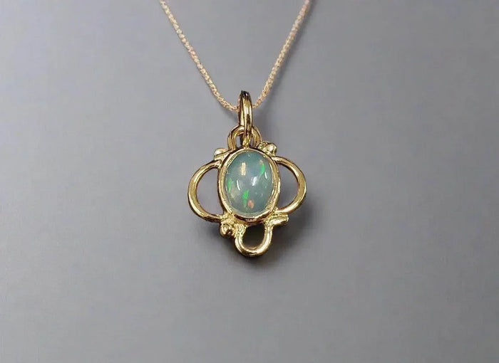 18k Gold Ethiopian Opal Minimalist Pendant Necklace - K Jewelry Accessories