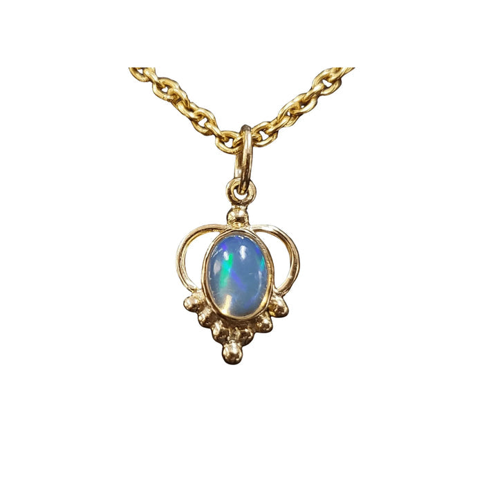 18k Gold Ethiopian Opal Minimalist Pendant Oval Shape Charm - K Jewelry Accessories