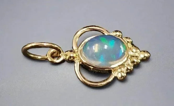 18k Gold Ethiopian Opal Minimalist Pendant Oval Shape Charm - K Jewelry Accessories