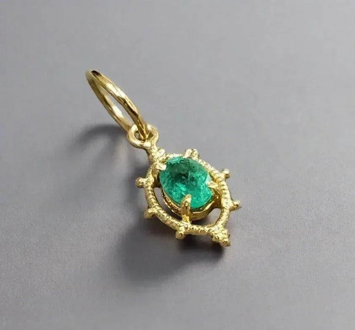 18k Gold Green Zambian Emerald Pendant Oval Shape - K Jewelry Accessories