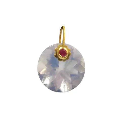 18k Gold Lavender Quartz Pendant with Ruby Accent