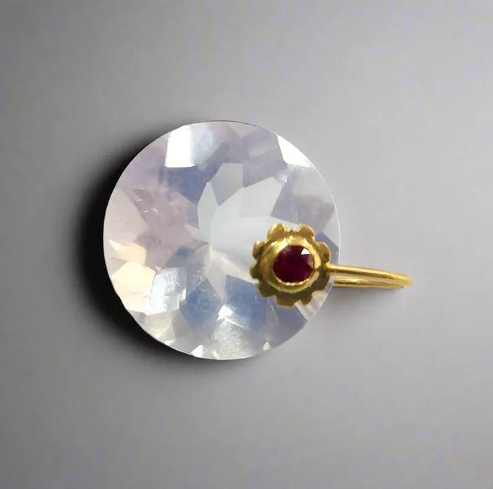 18k Gold Lavender Quartz Pendant with Ruby Accent
