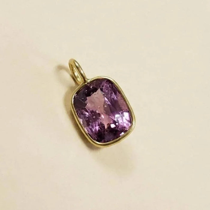 18K Gold Lavender Spinel Charm • Natural Gemstone Bezel Pendant