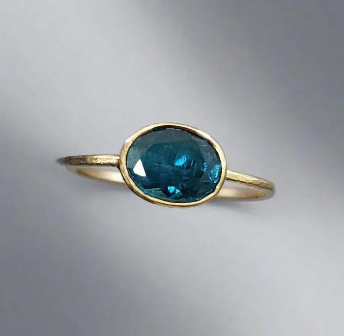 18k Gold London Blue Topaz Ring Made with Natural Stone - K Jewelry Accessories