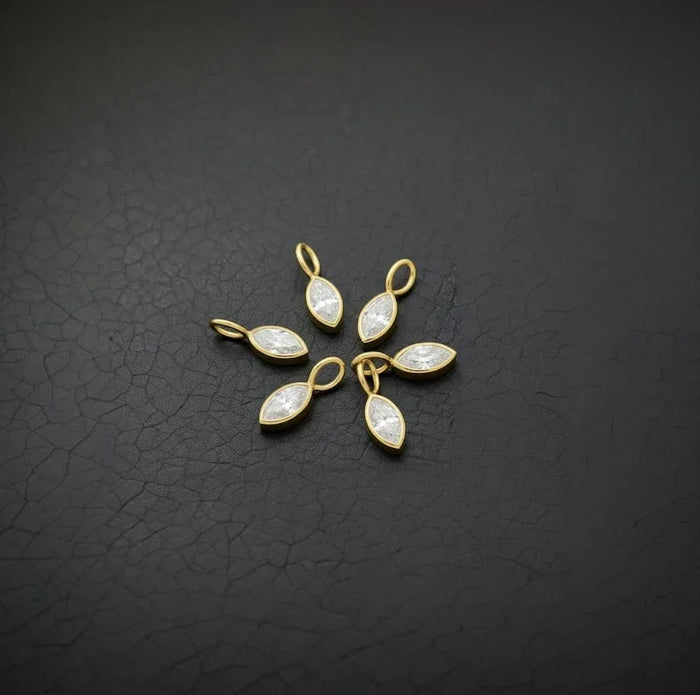 18K Gold Marquise Diamond Charm | Real Diamond Pendant for Necklace