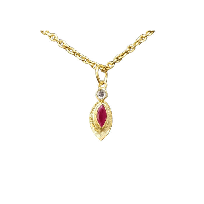 18k Gold Marquise Ruby & Rose Cut Diamond Pendant - K Jewelry Accessories