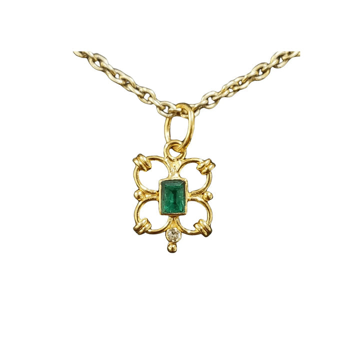 18k Gold Minimalist Emerald & Diamond Pendant For Her - K Jewelry Accessories