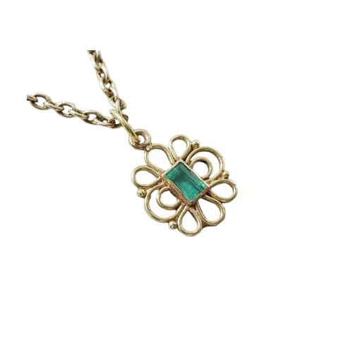 18k Gold Natural Baguette Emerald Pendant