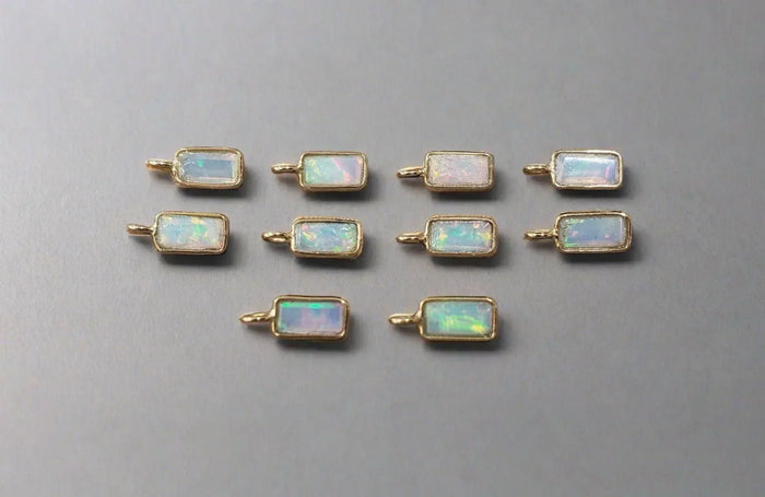 Gold rectangle pendants with opal stones, elegant jewelry accessories