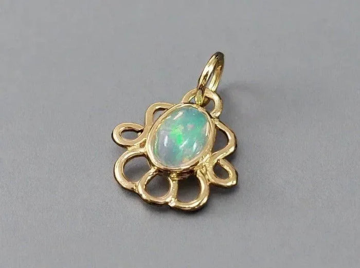 18k Gold Natural Ethiopian Opal Minimalist Pendant - K Jewelry Accessories