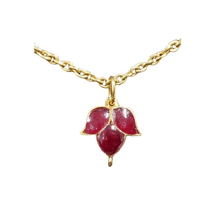 18k Gold Natural Leaf Ruby Necklace Three stone Charm - K Jewelry Accessories