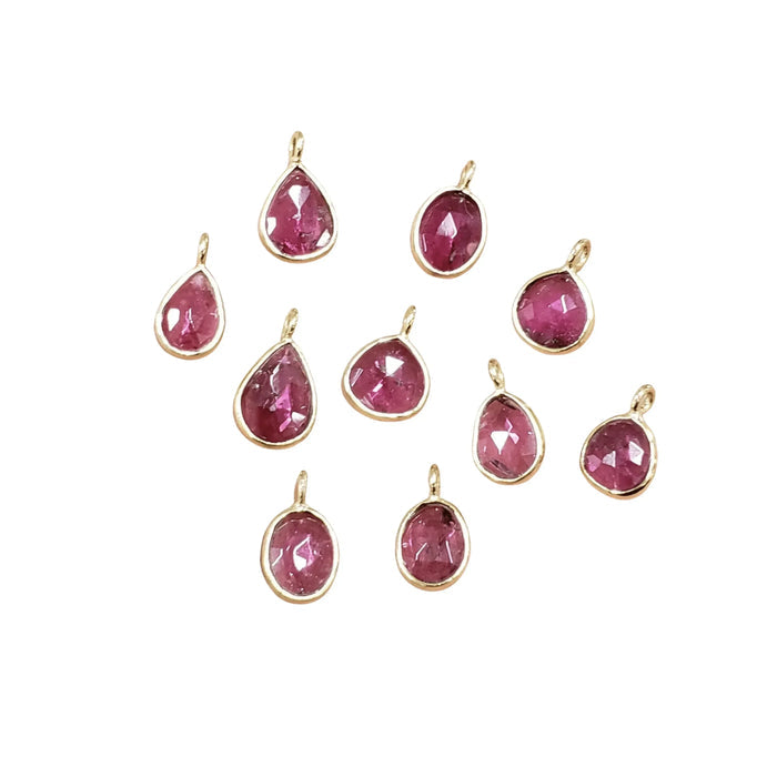 18k Gold Natural Pink Tourmaline Charm jewelry findings - K Jewelry Accessories