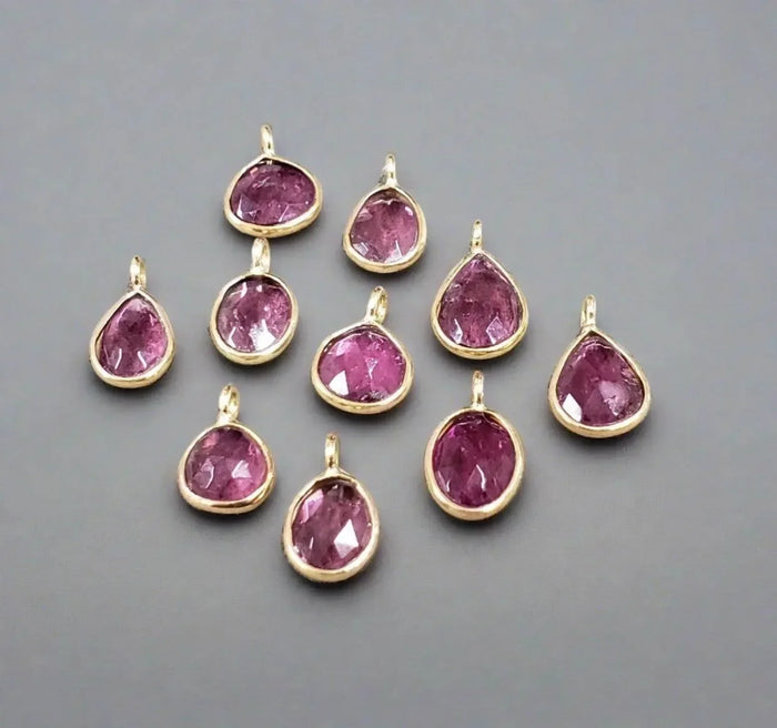 18k Gold Natural Pink Tourmaline Charm jewelry findings - K Jewelry Accessories
