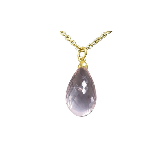 18k Gold Natural Rose Quartz Teardrop Pendant Beautiful - K Jewelry Accessories