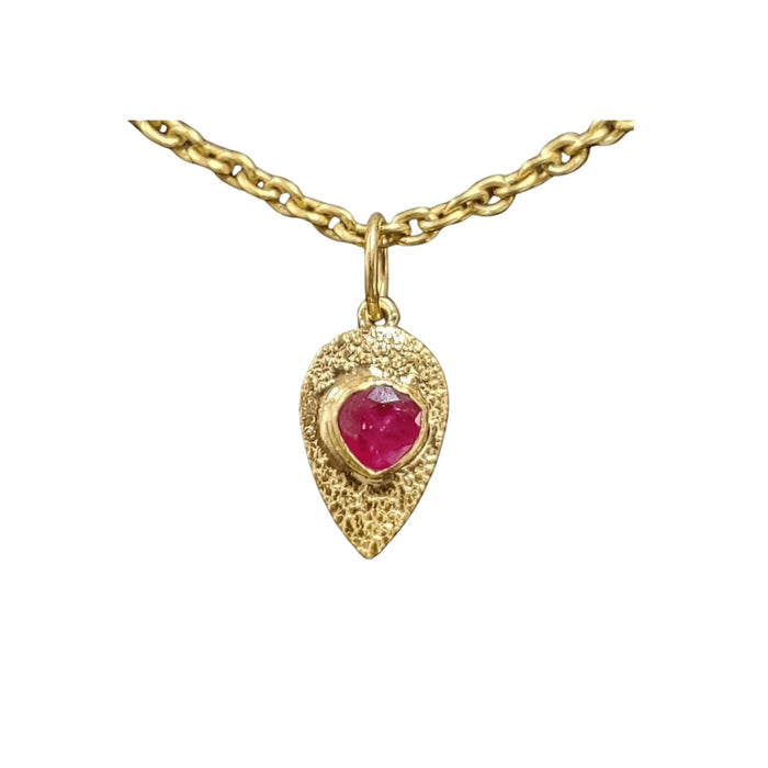 18k Gold Natural Ruby Necklace Pendant Teardrop Charm - K Jewelry Accessories