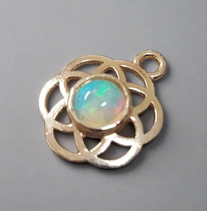 18k Gold Opal Charm Floral round shape Pendant for women - K Jewelry Accessories