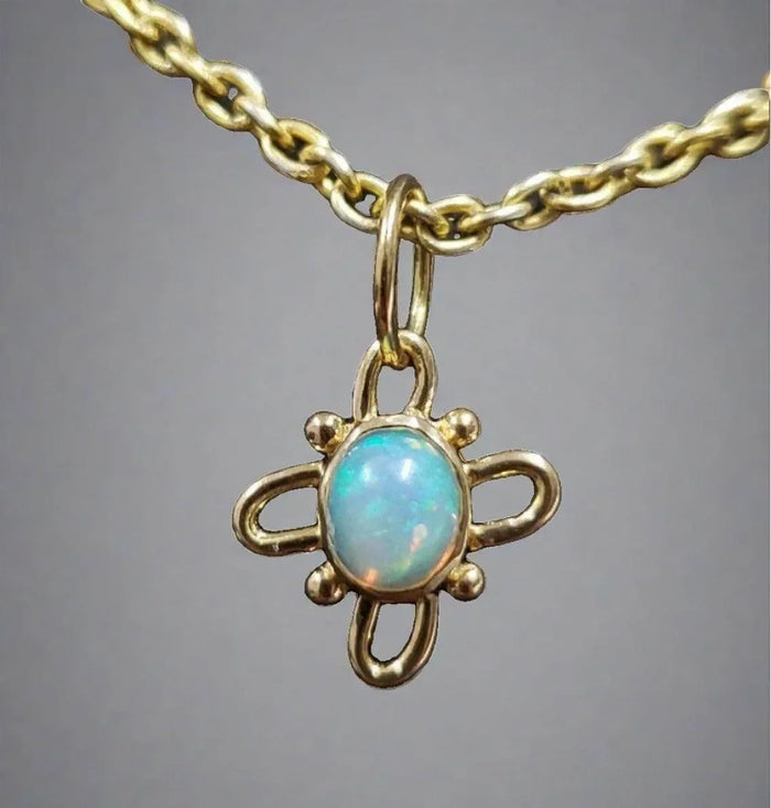 18k Gold Opal Charm Pendant` Floral shape Gift for her - K Jewelry Accessories