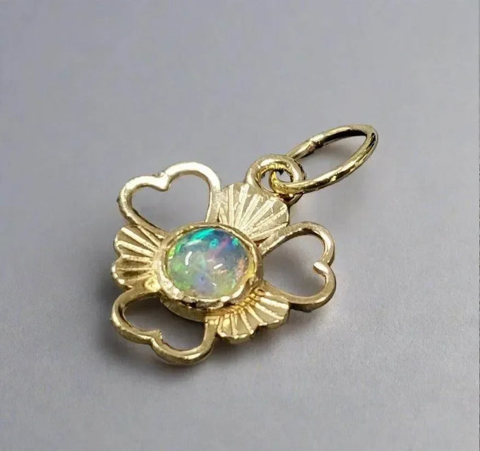 18k Gold Opal Pendant Heart shape floral Charm Jewelry - K Jewelry Accessories