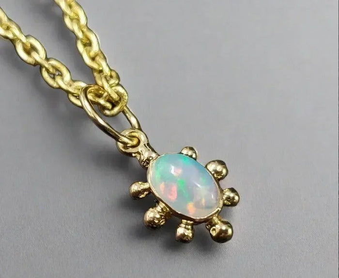 18k Gold Opal Pendant Oval Shape Beautiful Charm - K Jewelry Accessories