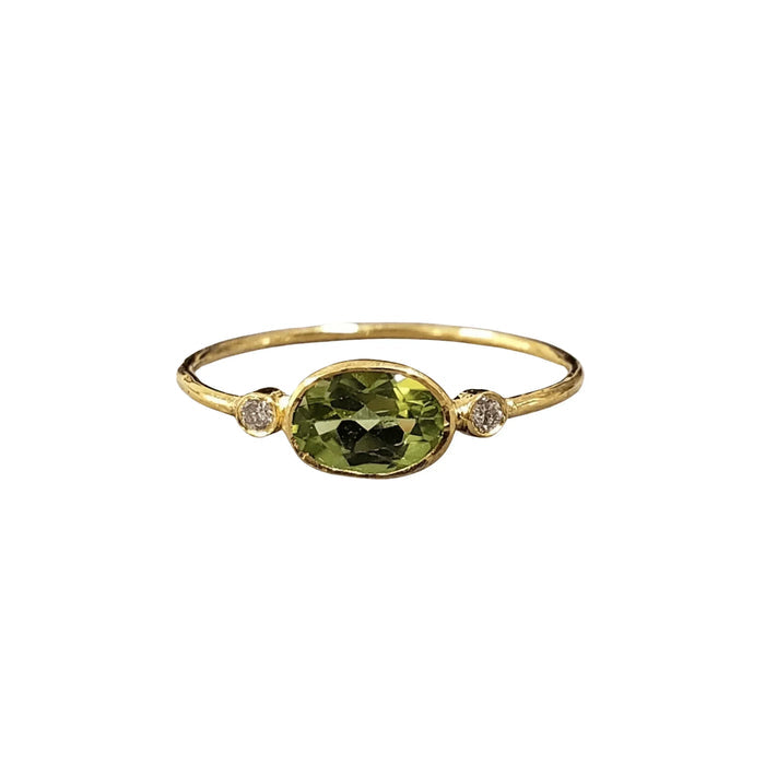 18k Gold Oval Green Peridot Ring With Diamond Stones - K Jewelry Accessories
