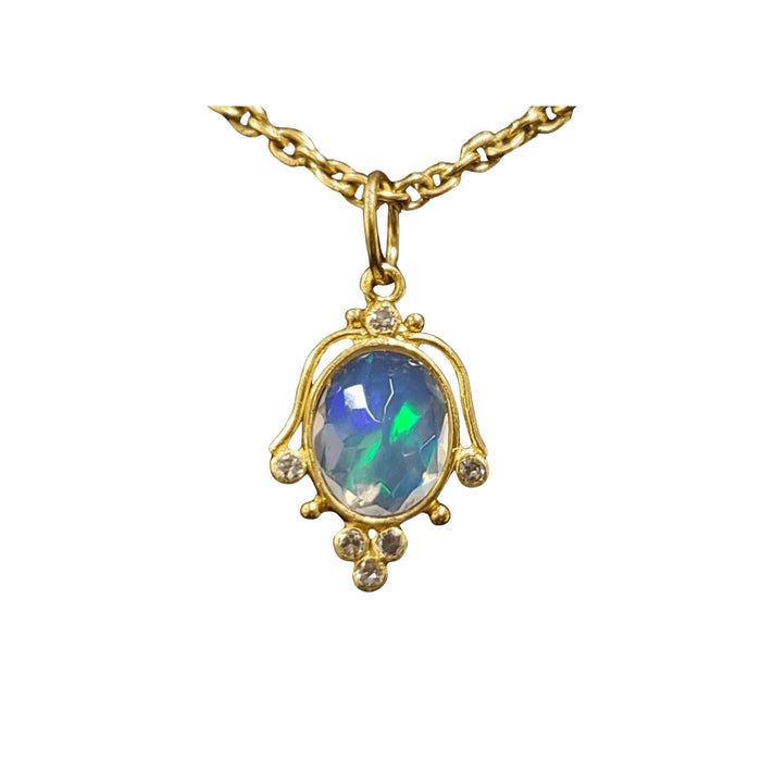 18k Gold Oval Opal with Diamond Pendant Designer for Her - K Jewelry Accessories