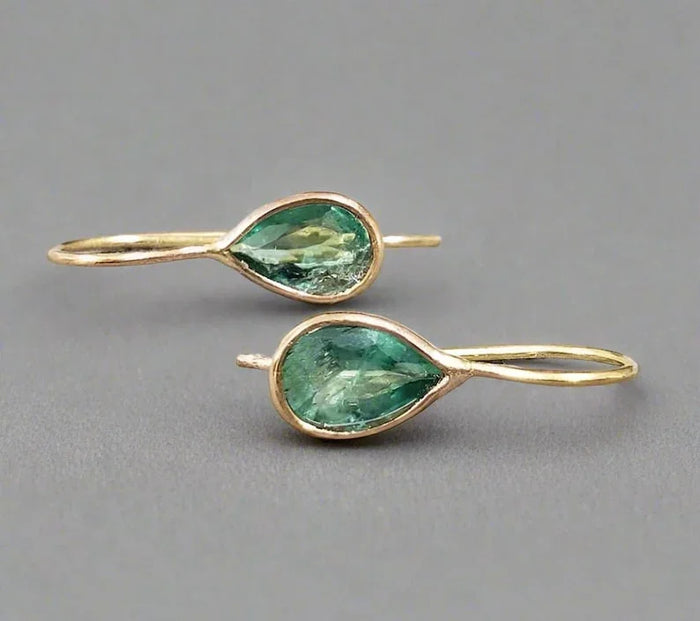 18k Gold Pear Emerald Earrings: Handmade Zambian Gemstone Jewelry