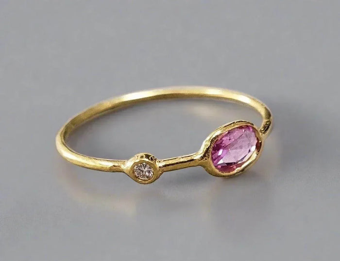 18k Gold Pink Sapphire & Diamond Ring Birthstone Gift - K Jewelry Accessories