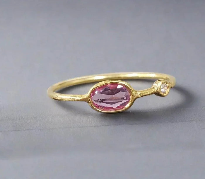 18k Gold Pink Sapphire & Diamond Ring Birthstone Gift - K Jewelry Accessories