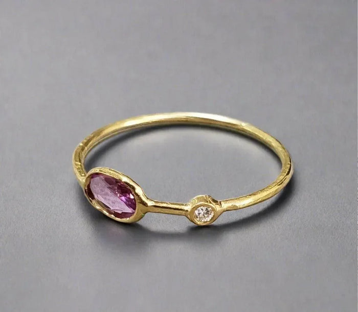 18k Gold Pink Sapphire & Diamond Ring Birthstone Gift - K Jewelry Accessories