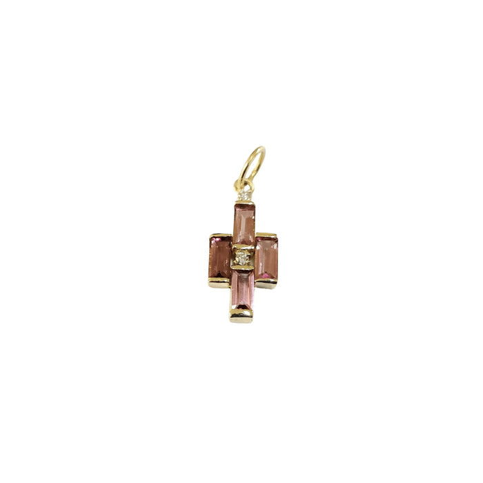 18k Gold Pink Tourmaline Baguette & Diamond Pendant - K Jewelry Accessories