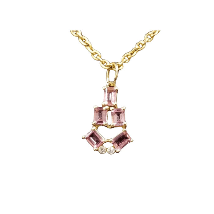 18k Gold Pink Tourmaline Baguette & Diamond Pendant - K Jewelry Accessories
