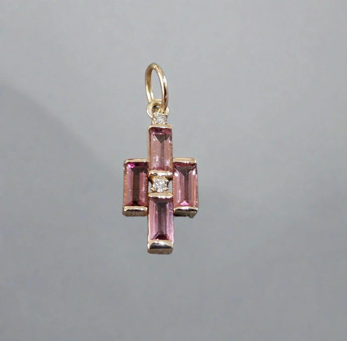 18k Gold Pink Tourmaline Baguette & Diamond Pendant - K Jewelry Accessories