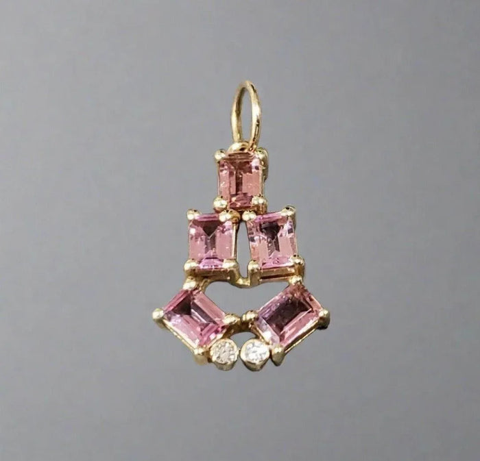 18k Gold Pink Tourmaline Baguette & Diamond Pendant - K Jewelry Accessories