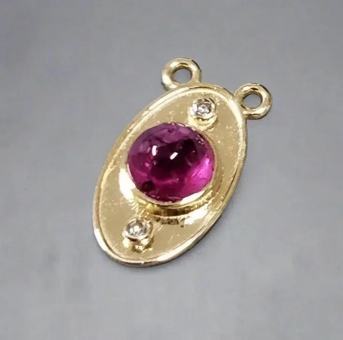 18k Gold Pink Tourmaline Cabochon & Diamond Pendant - K Jewelry Accessories