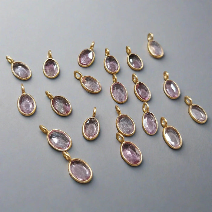 18k Gold Pink Tourmaline Charm oval for multipurpose use - K Jewelry Accessories