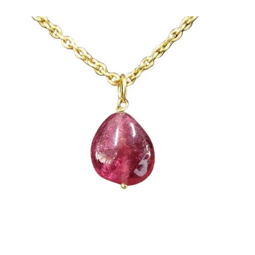 18k Gold Pink Tourmaline Drop Pendant: Cabochon Charm