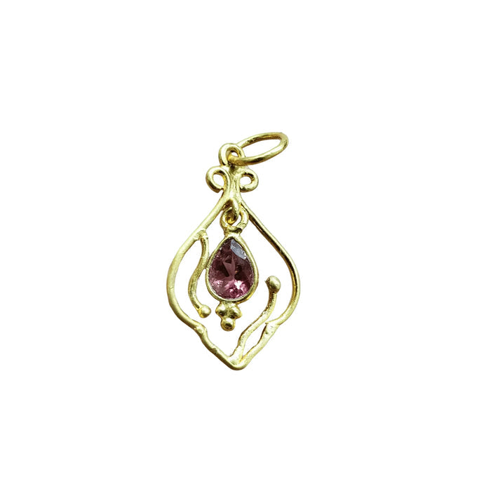 18k Gold Pink Tourmaline Necklace Dainty Pendant Drop Shape - K Jewelry Accessories