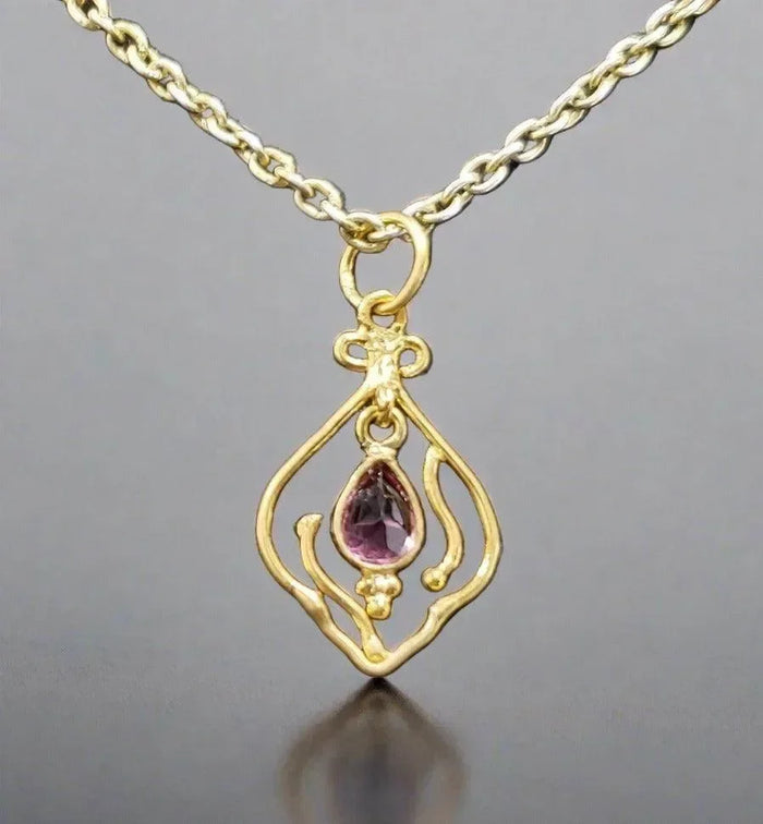 18k Gold Pink Tourmaline Necklace Dainty Pendant Drop Shape - K Jewelry Accessories