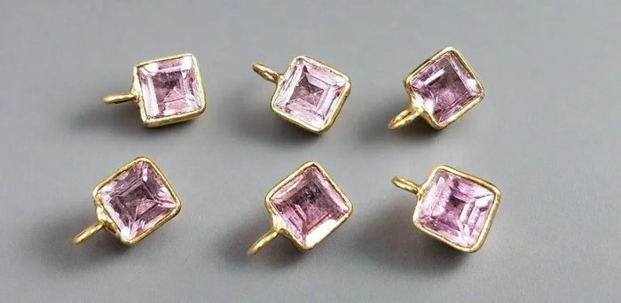18k Gold Pink Tourmaline Square Charm - K Jewelry Accessories