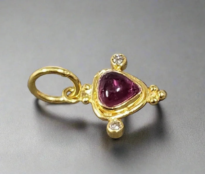 18k Gold Pink Tourmaline with Diamond Pendant - K Jewelry Accessories