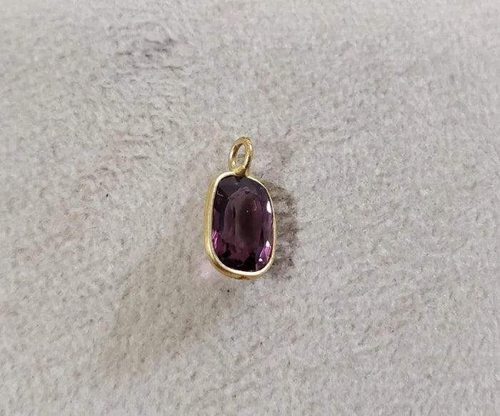 18K Gold Purple Spinel Bezel Charm • Minimalist Jewelry