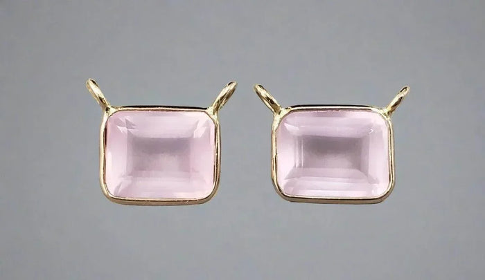 18k Gold Rose Quartz Pendant Connector Elegant Piece - K Jewelry Accessories