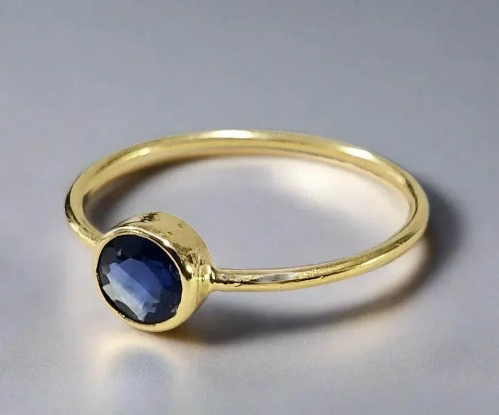 18k Gold Round Blue Kyanite Stackable Ring - K Jewelry Accessories