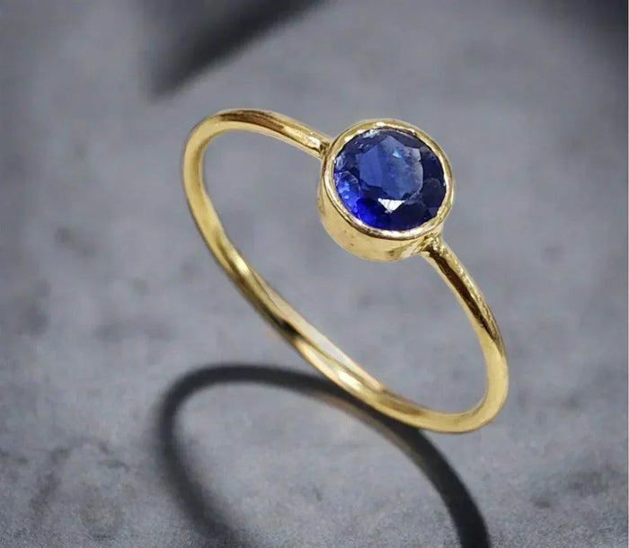 18k Gold Round Blue Kyanite Stackable Ring - K Jewelry Accessories