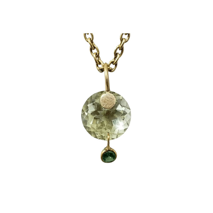 18k Gold Round Lemon Quartz with Tsavorite Pendant - K Jewelry Accessories